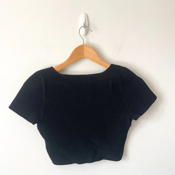 Aritzia Babaton Sculpt Knit Squareneck Short Sleeve Top Black Size Medium - Picture 4 of 6